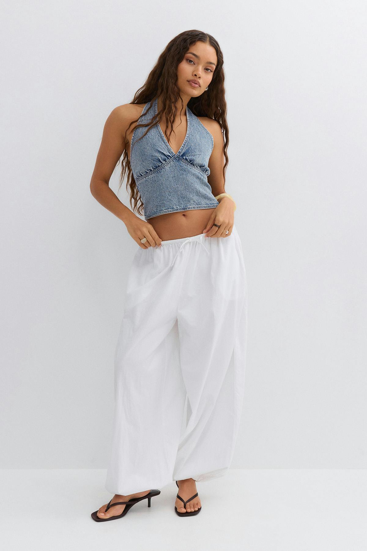 Denim rhinestone top - Bleu