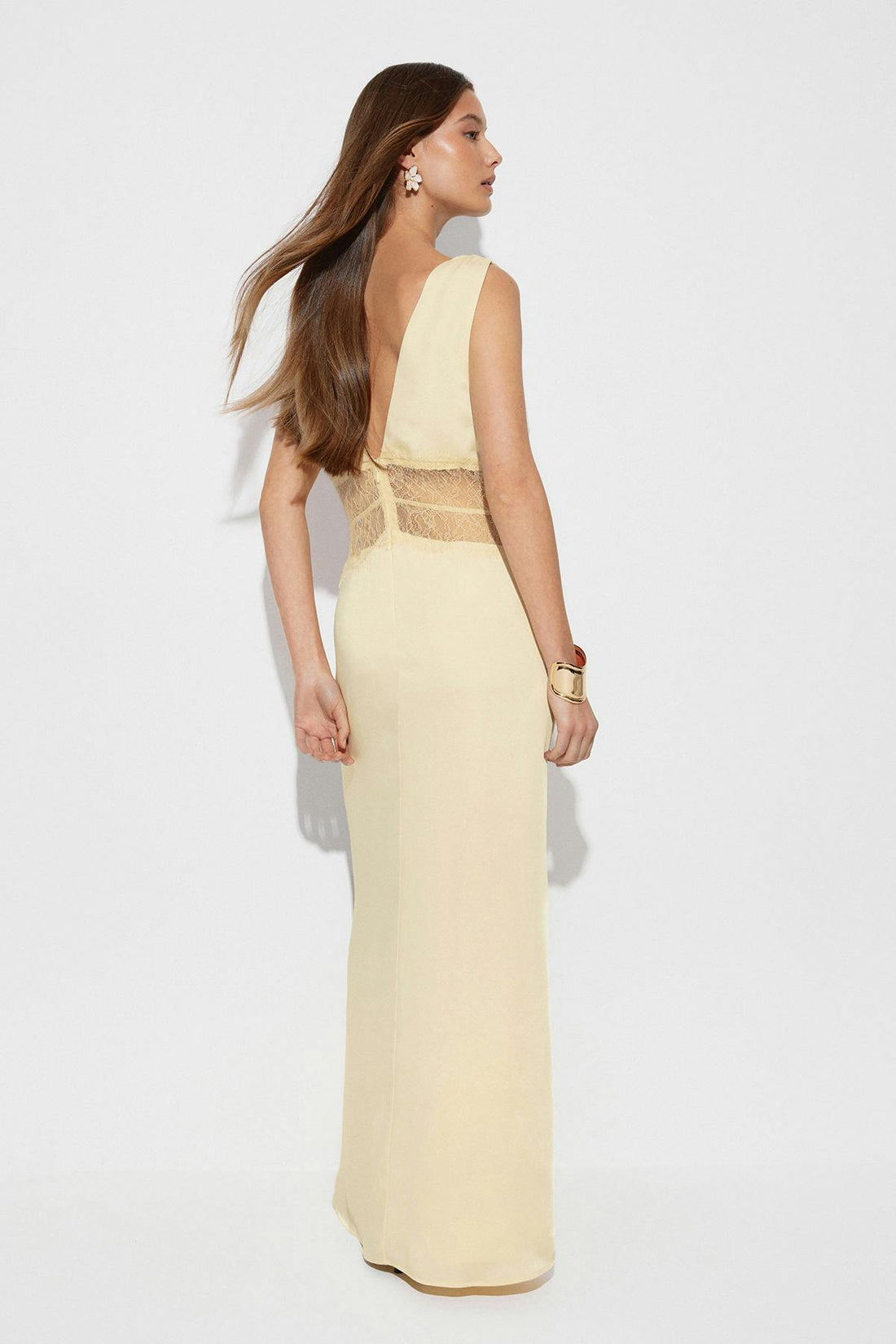 Satin lace maxi dress - Jaune