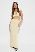 Satin lace maxi dress - Jaune