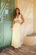 Satin lace maxi dress - Jaune