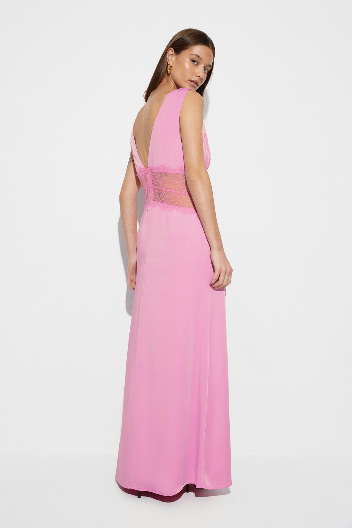 Satin lace maxi dress - Rose