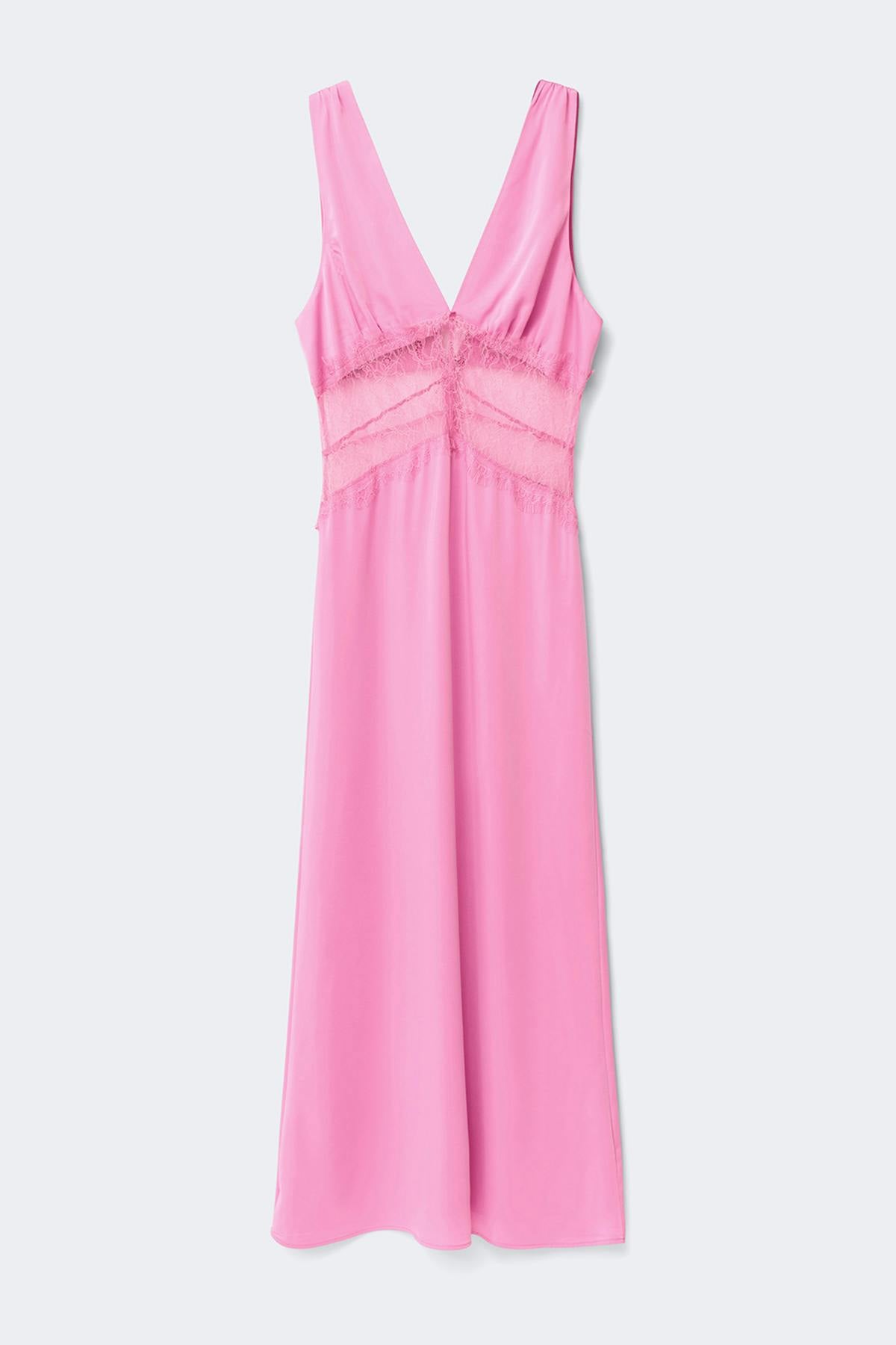 Satin lace maxi dress - Rose