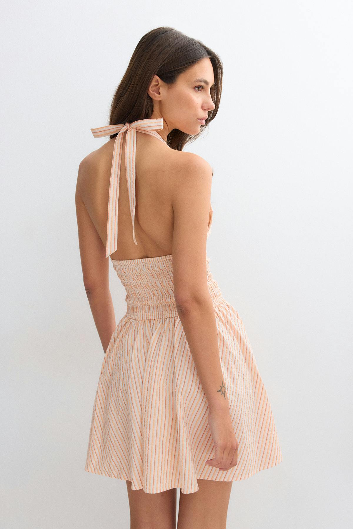Seersucker mini dress - Peach stripe