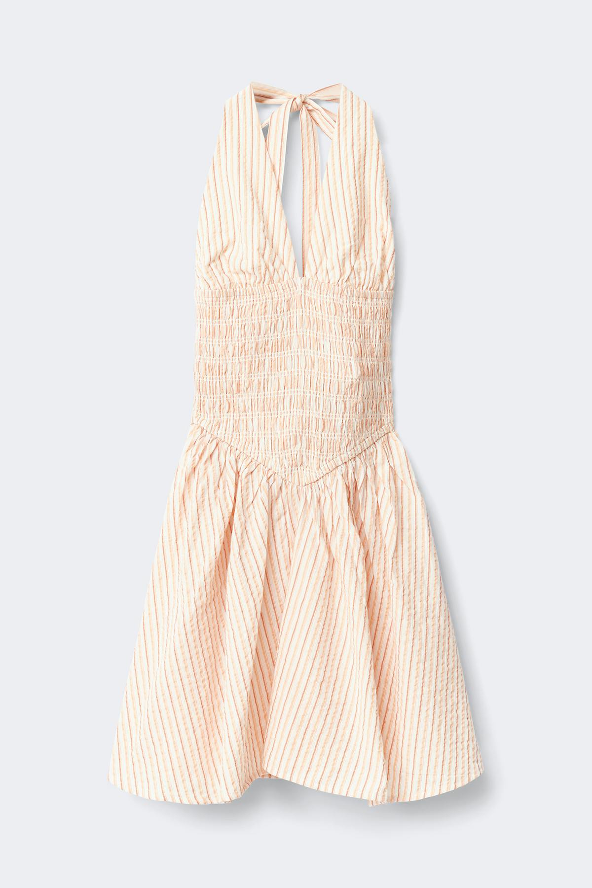 Seersucker mini dress - Peach stripe