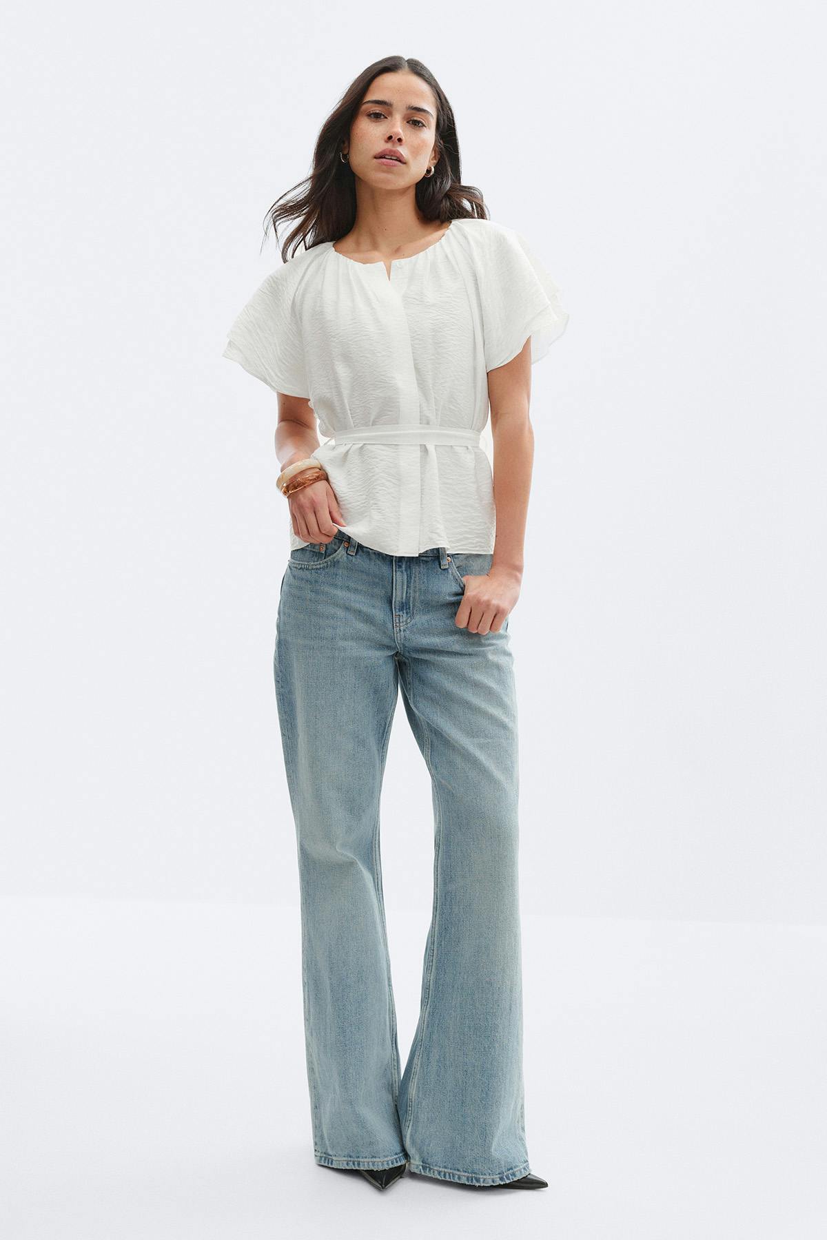 Tie back blouse - Blanc cassé