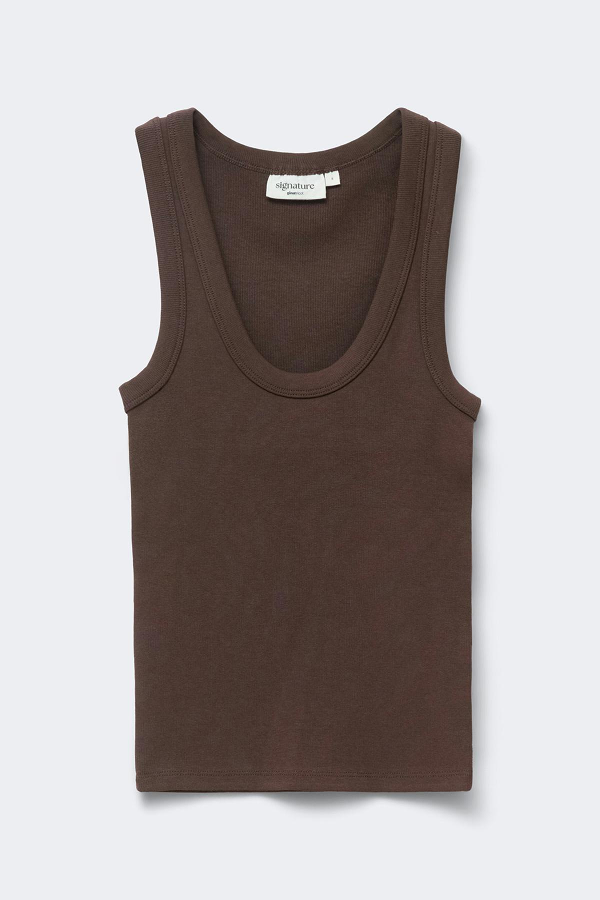 Super stretch scoop neck tank - Seal brown