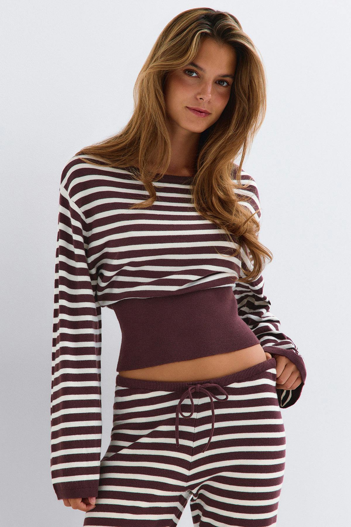 Knitted loungewear top - Marron foncé