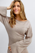 Knitted loungewear top - Brown melange
