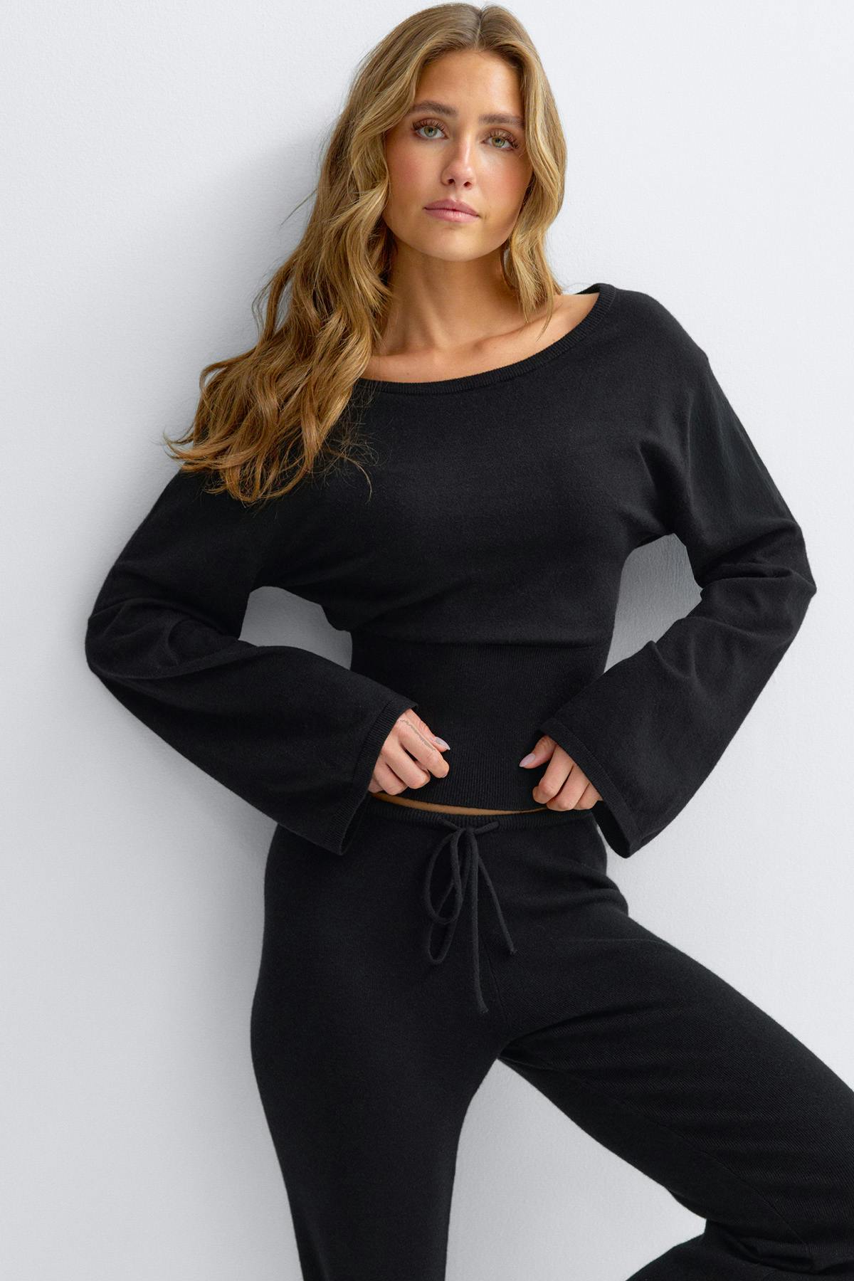 Knitted loungewear top - Brown melange