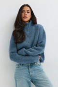 Turtleneck knitted cardigan - Gardenia