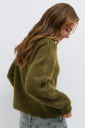 Turtleneck knitted cardigan - Vert foncé