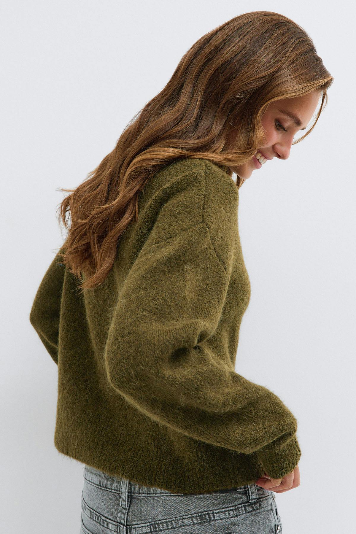 Turtleneck knitted cardigan - Vert foncé