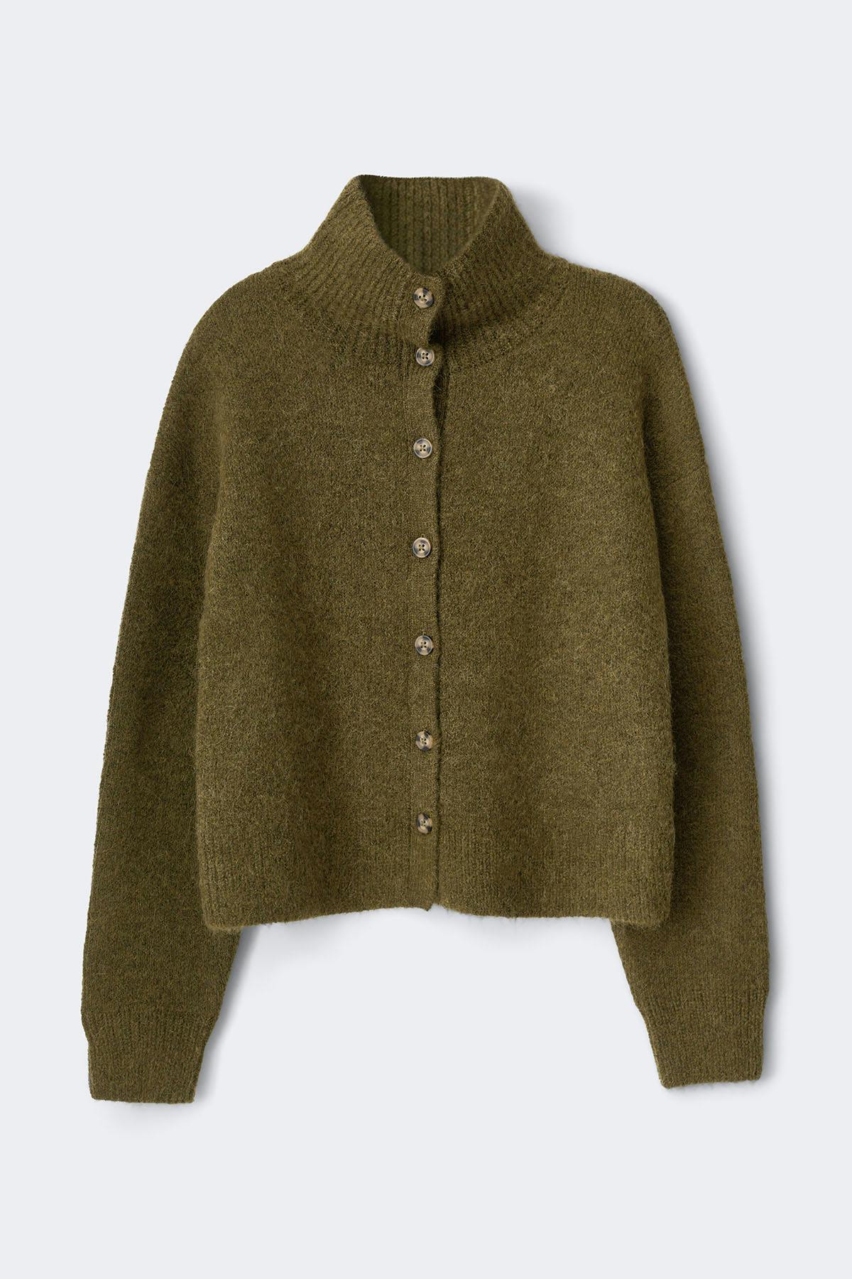Turtleneck knitted cardigan - Vert foncé