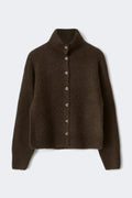 Turtleneck knitted cardigan - Chocolate brown