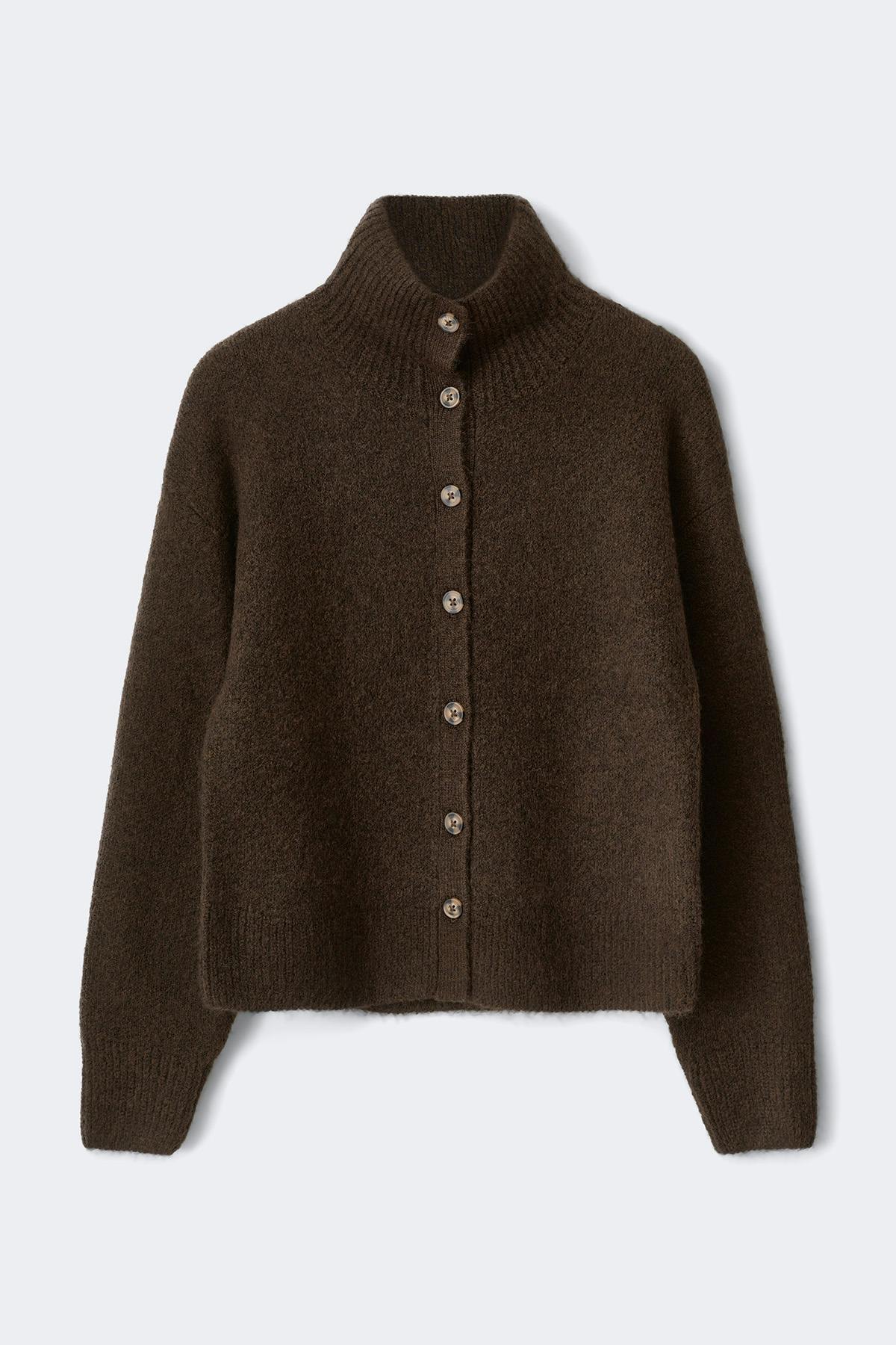 Turtleneck knitted cardigan - Chocolate brown