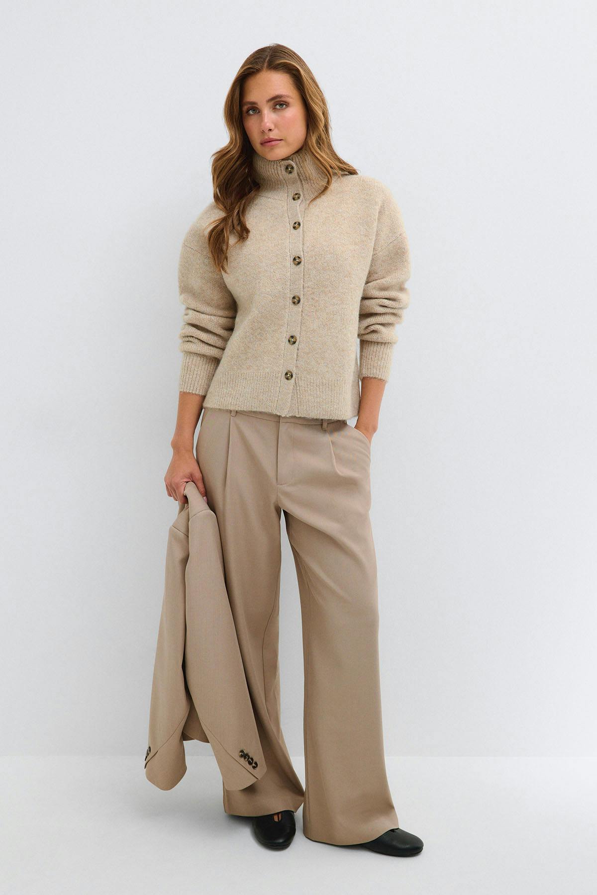 Turtleneck knitted cardigan - Noir