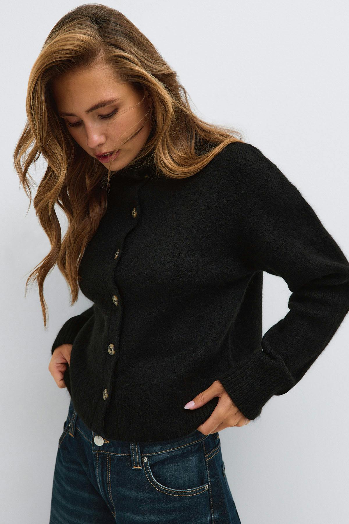 Turtleneck knitted cardigan - Vert foncé