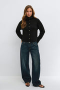 Turtleneck knitted cardigan - Noir
