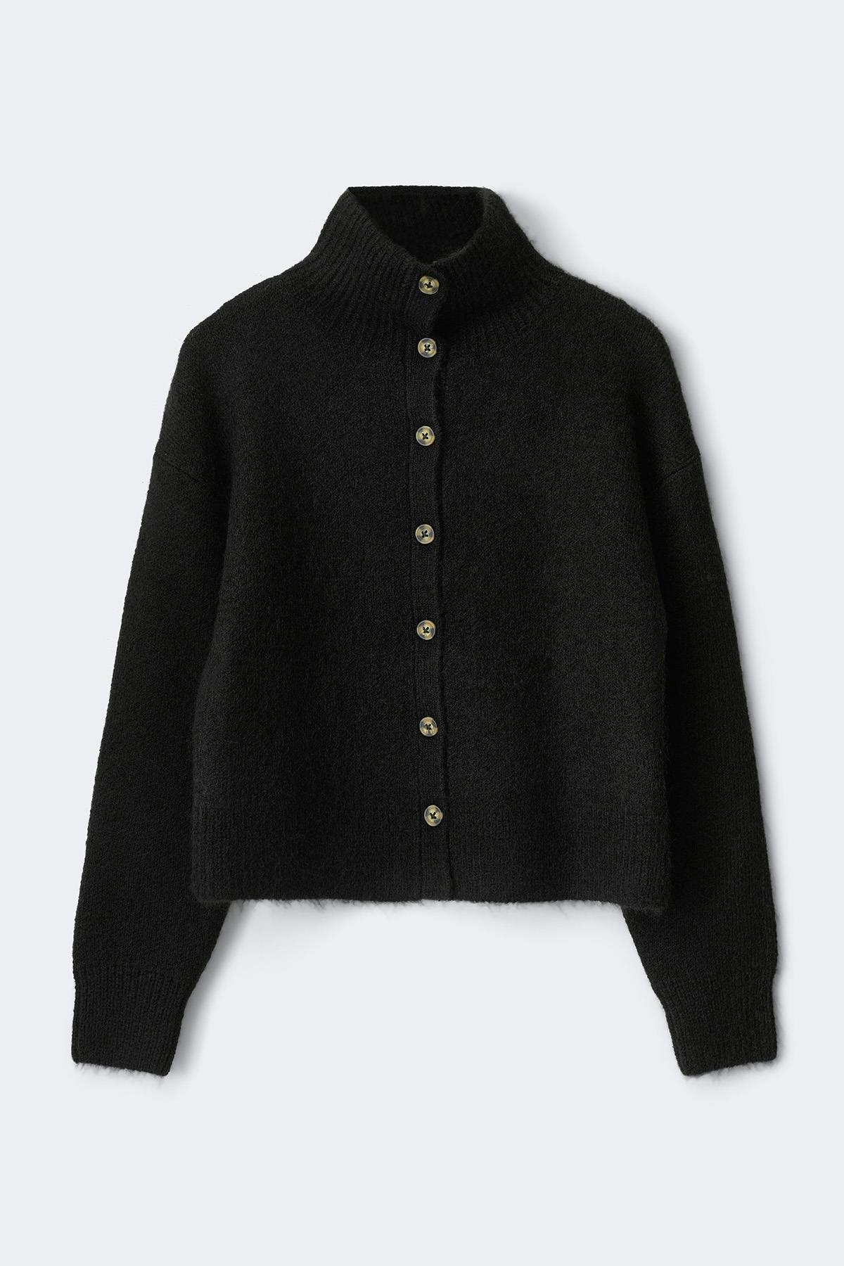 Turtleneck knitted cardigan - Noir