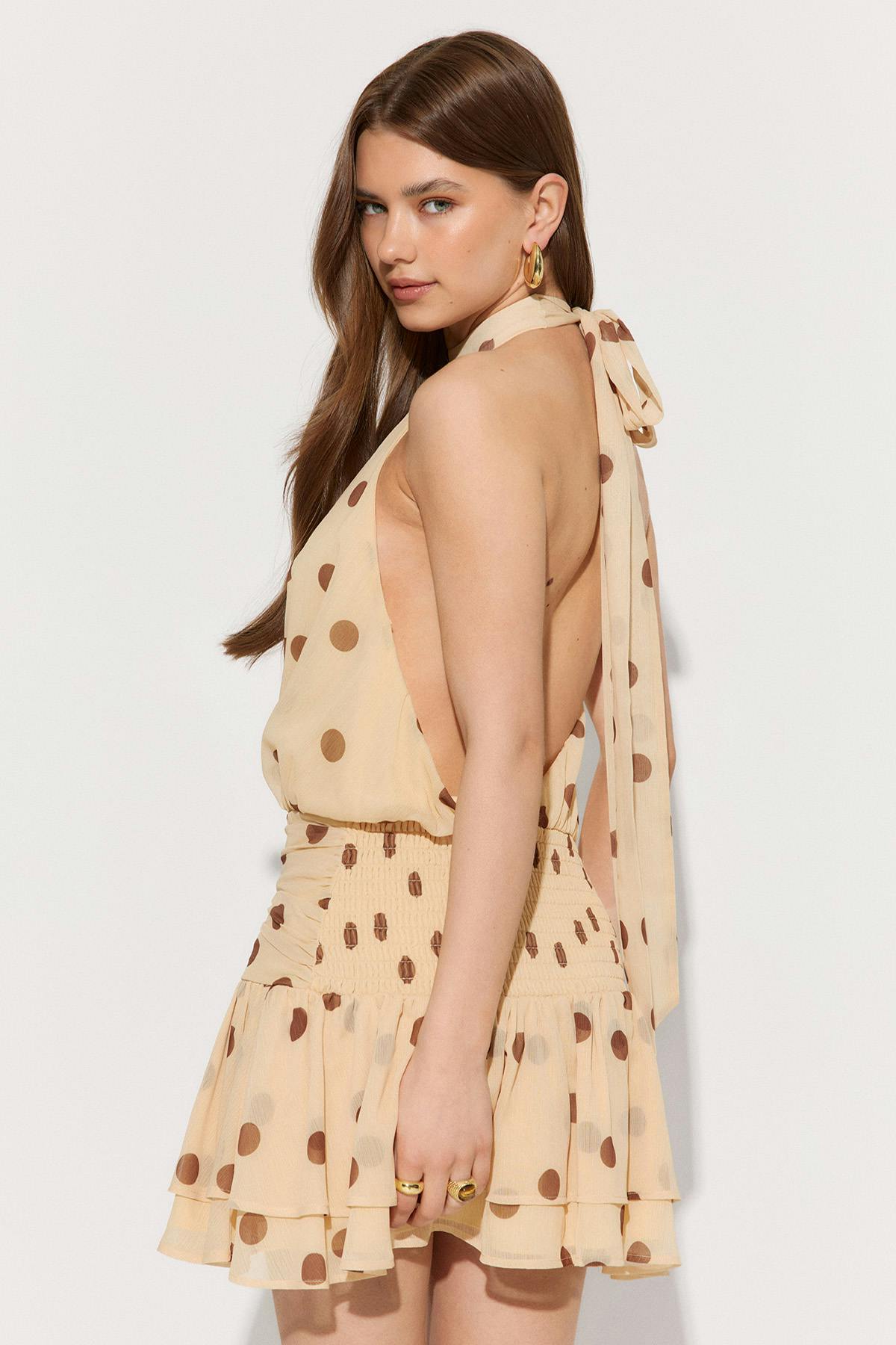 Halterneck mini dress - Yellow dot