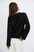 V-neck lace knitted sweater - Noir