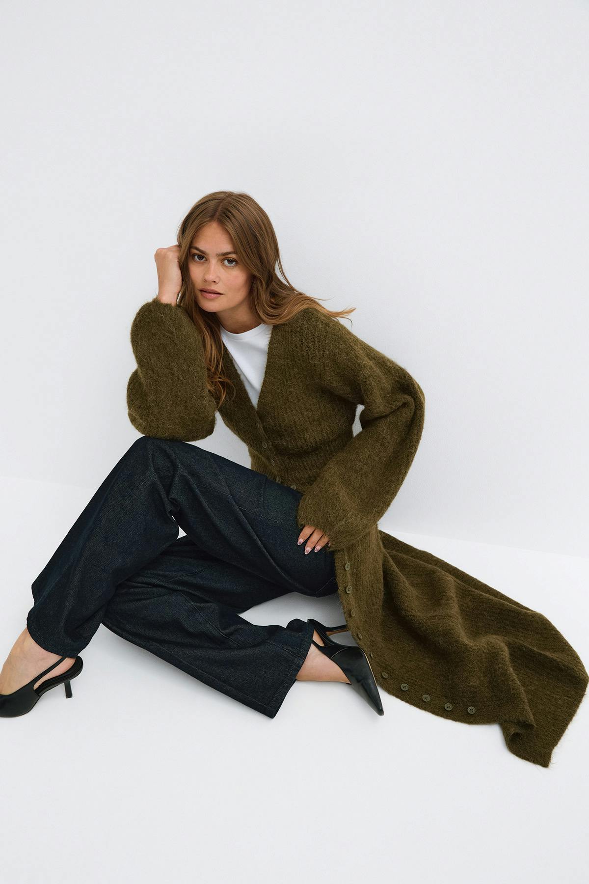 Long knitted cardigan - New camel