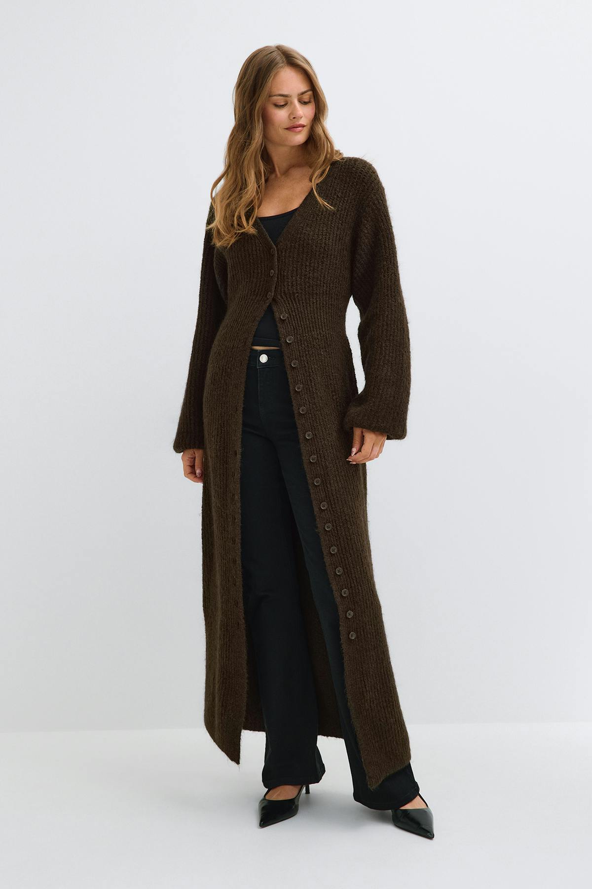 Long knitted cardigan - Vert foncé