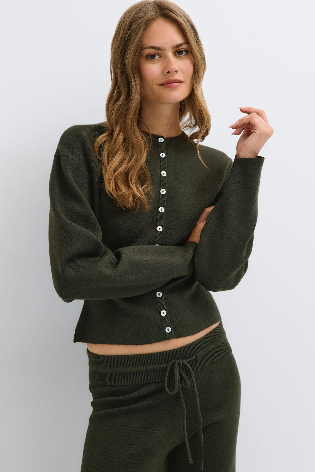 Knitted loungewear cardigan - Marron foncé