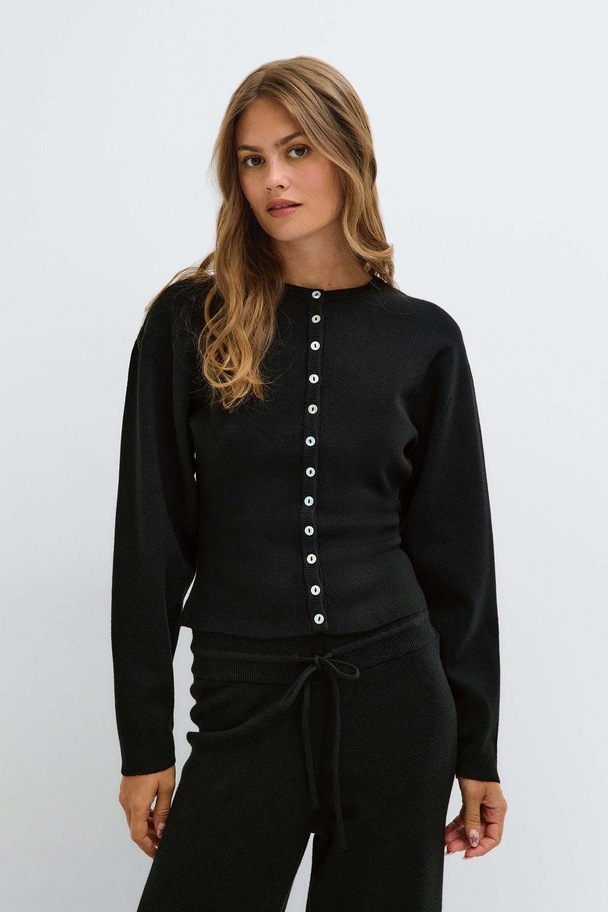 Knitted loungewear cardigan - Marron foncé