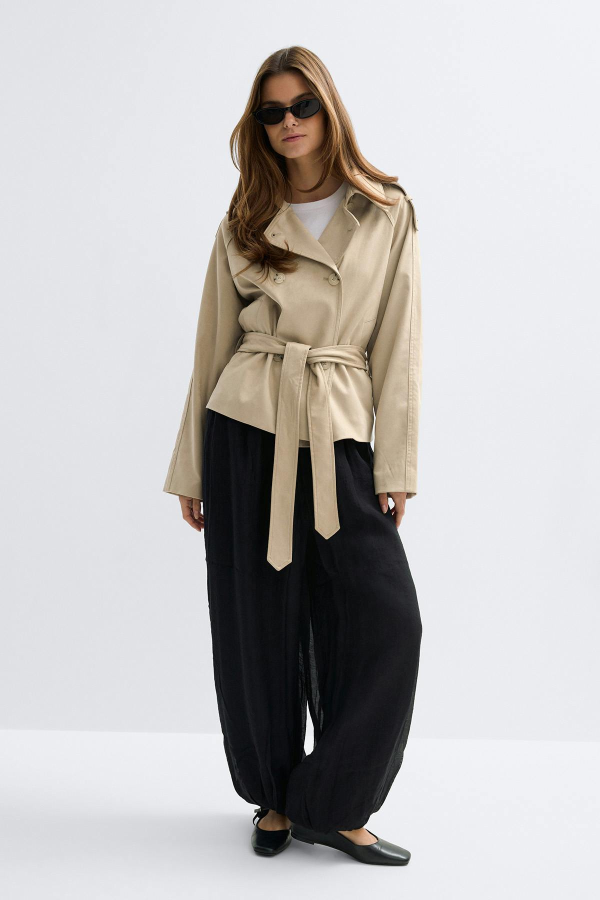 Faux suede belted jacket - Beige