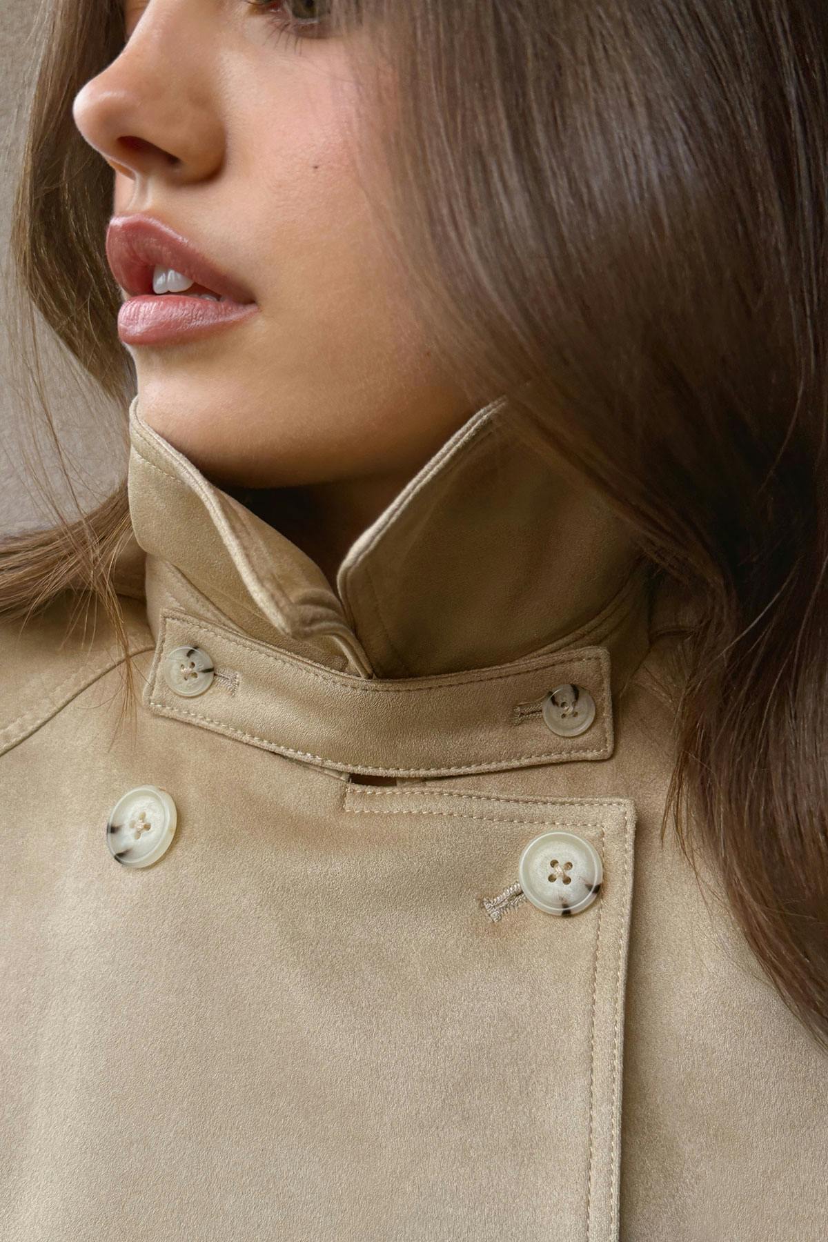 Faux suede belted jacket - Beige