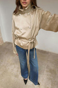 Faux suede belted jacket - Beige