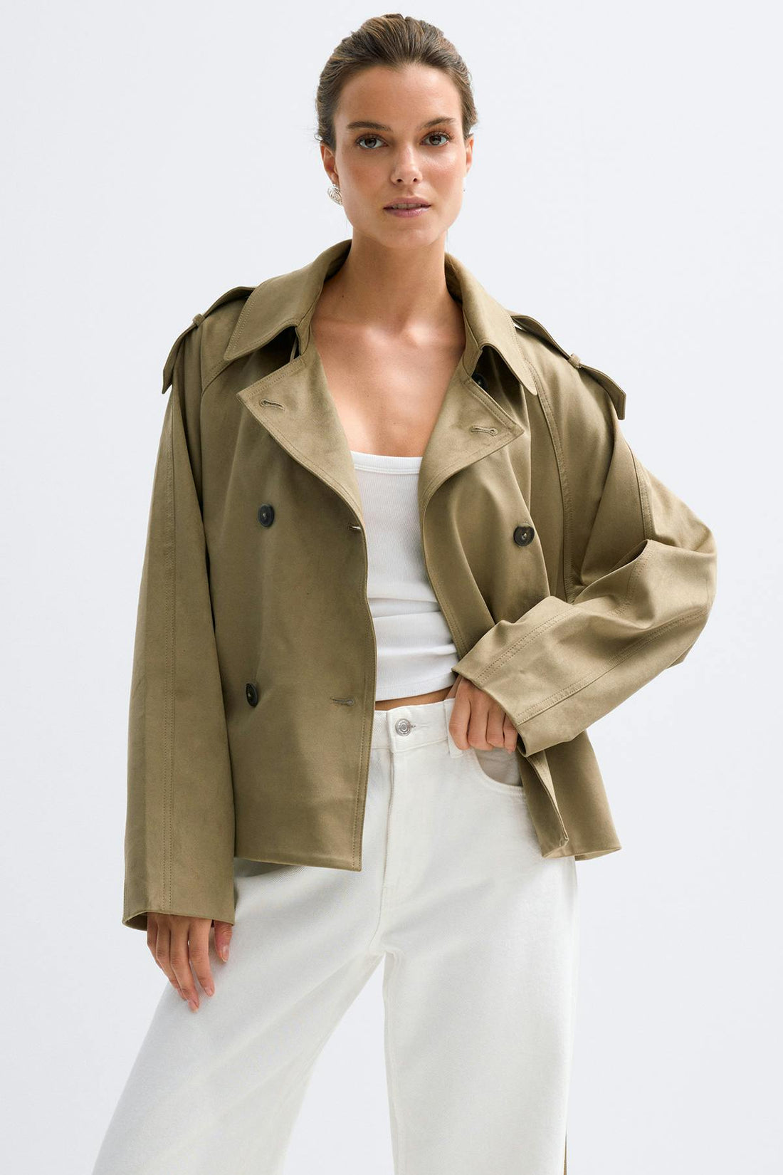 Faux suede belted jacket - Olive green