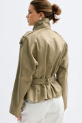 Faux suede belted jacket - Olive green