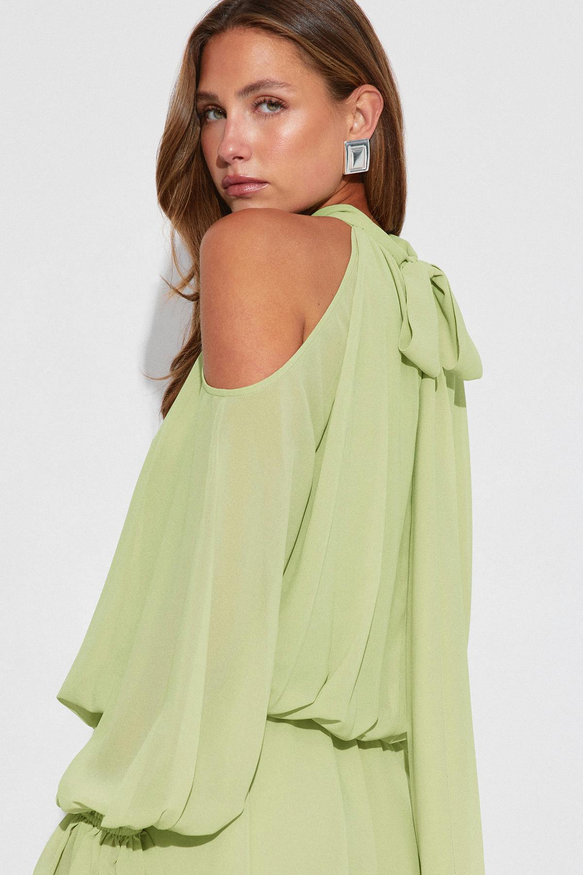 Boho chiffon mini dress - Vert