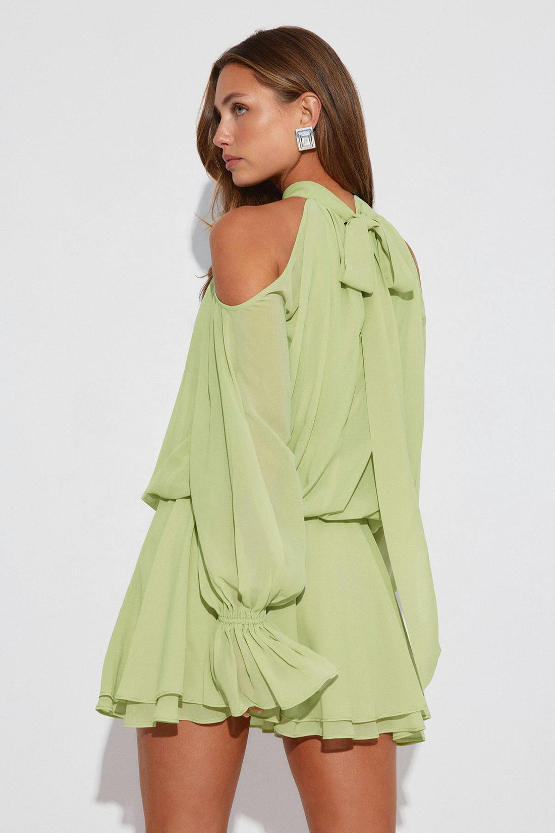 Boho chiffon mini dress - Vert