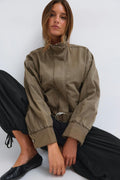 High neck denim jacket - Kaki