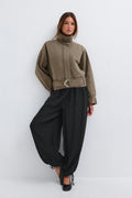 High neck denim jacket - Kaki