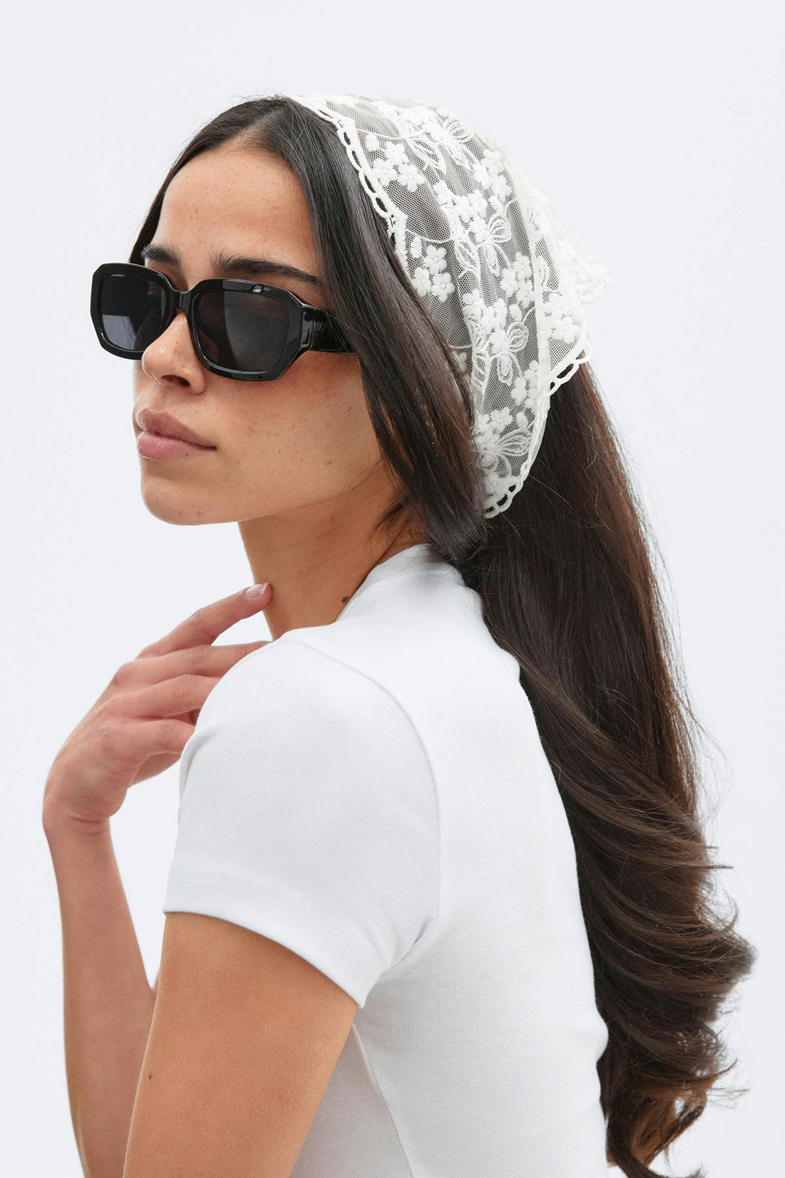 Lace head scarf - Blanc