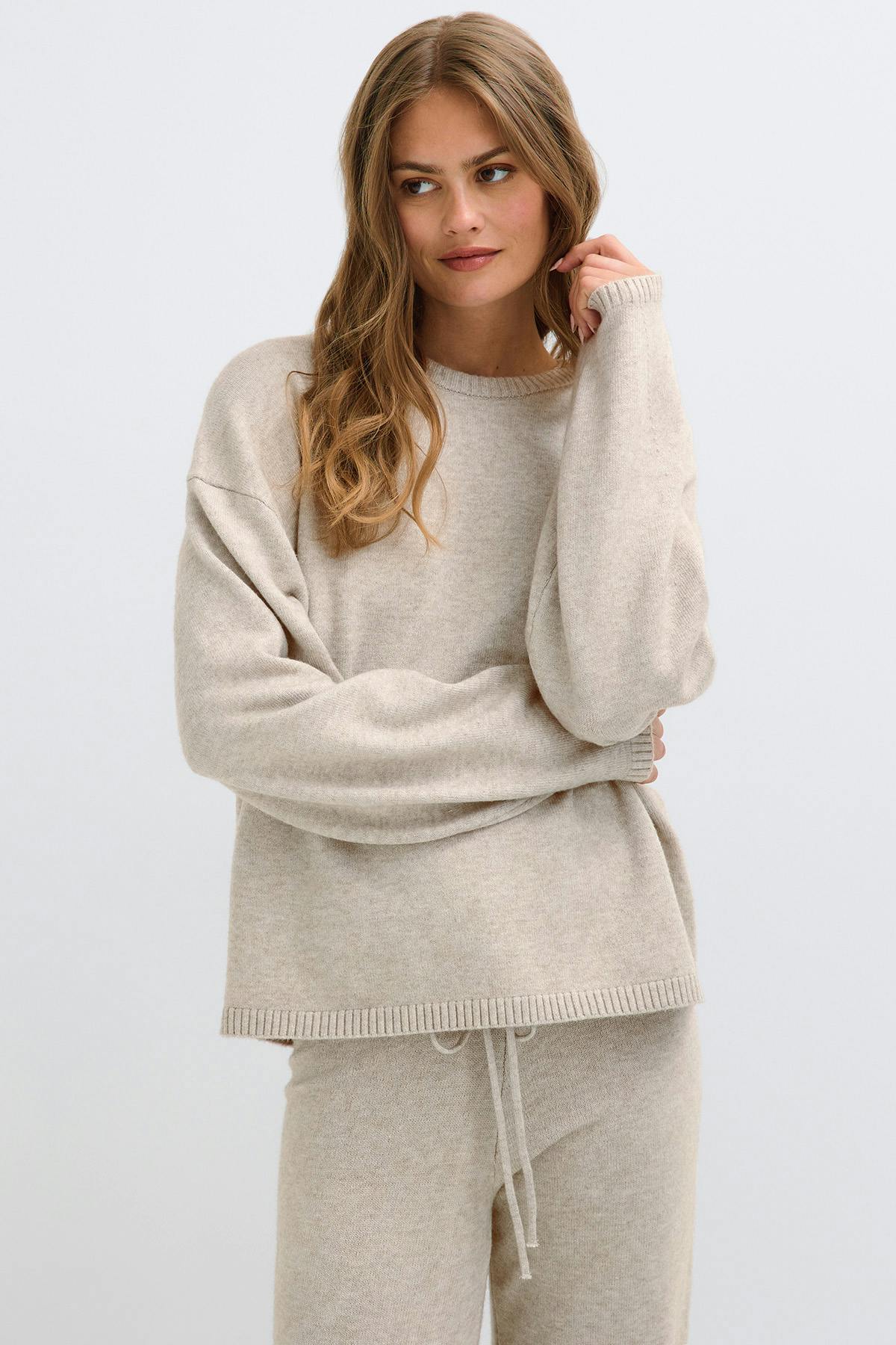 Knitted loungewear sweater - Beige melange
