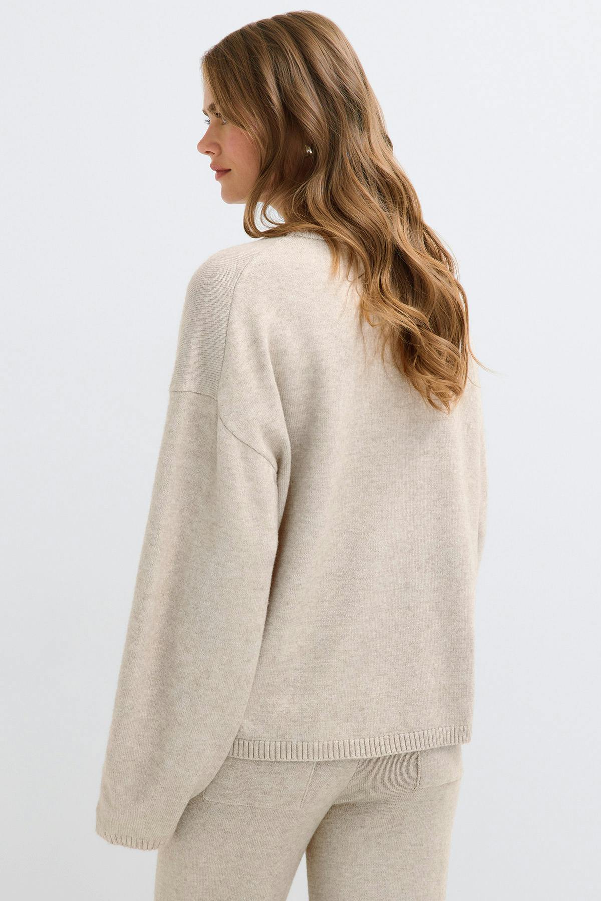 Knitted loungewear sweater - Beige melange