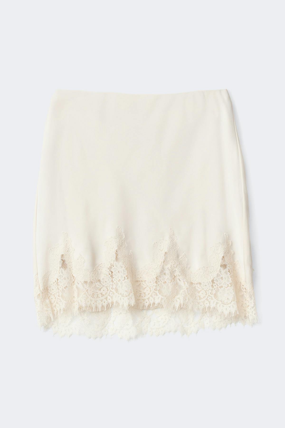 Lace satin mini skirt - Blanc cassé