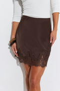 Lace satin mini skirt - Blanc cassé
