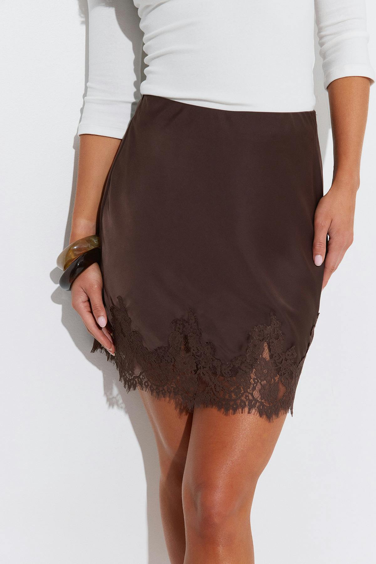Lace satin mini skirt - Blanc cassé