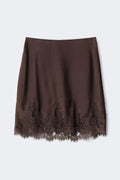 Lace satin mini skirt - Marron