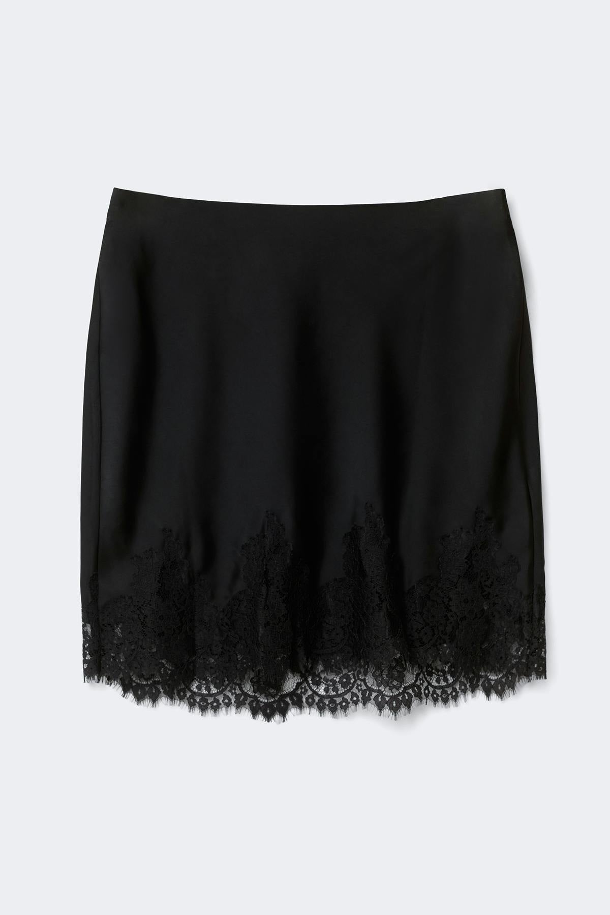 Lace satin mini skirt - Noir