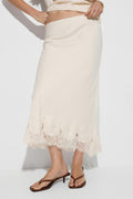 Lace satin midi skirt - Blanc cassé