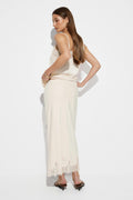 Lace satin midi skirt - Blanc cassé