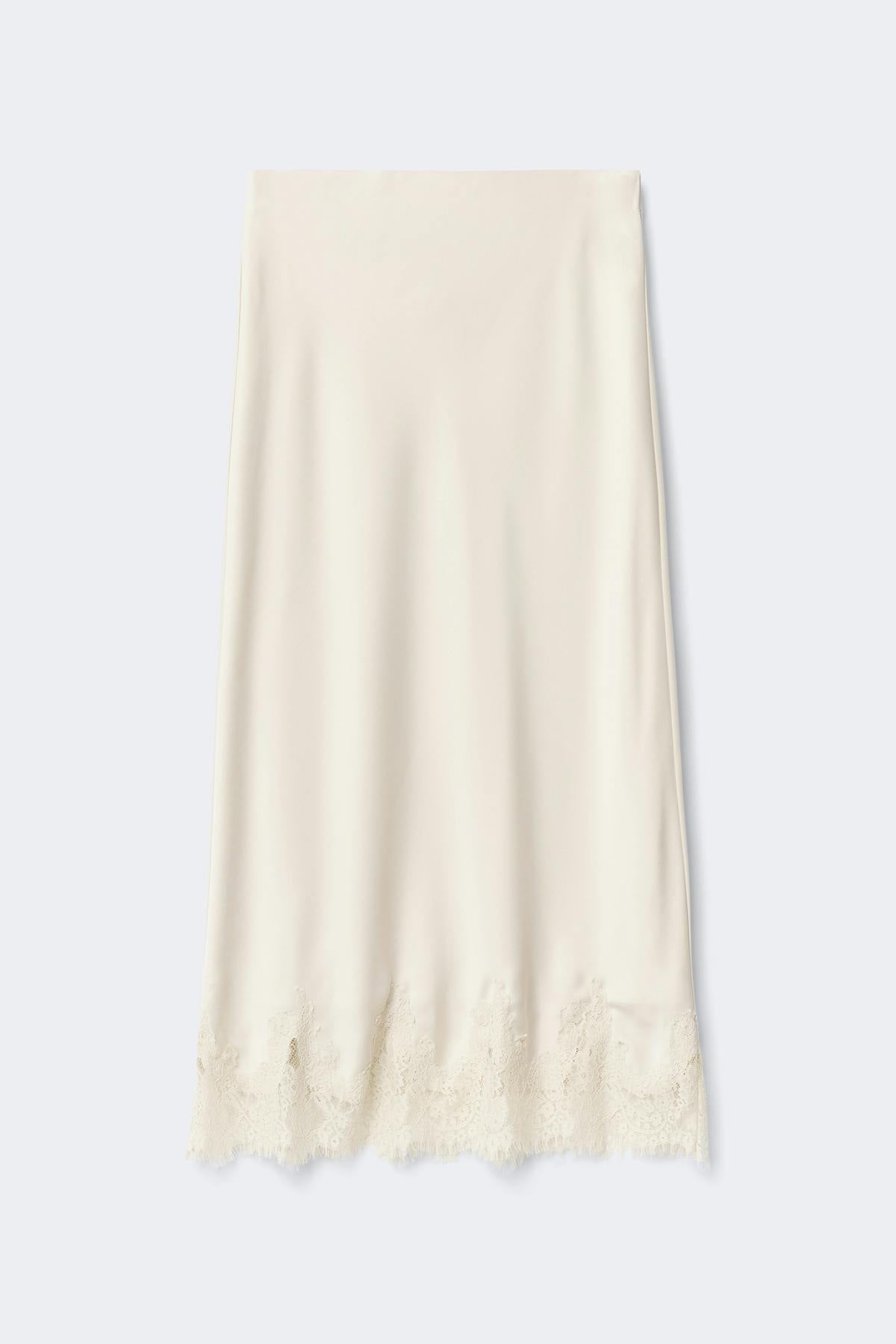 Lace satin midi skirt - Blanc cassé