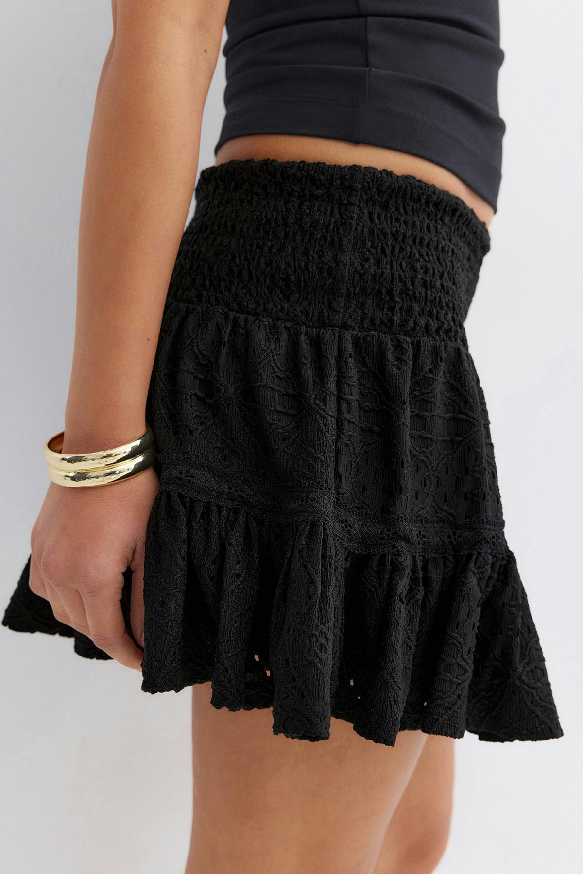 14+ broderie anglais skirt - Noir
